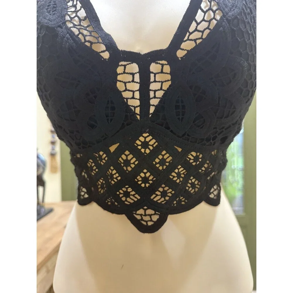 Black Floral Lace Longline Bralette – Size L